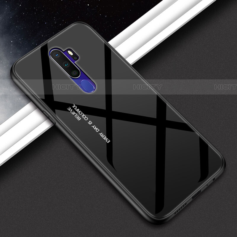 Custodia Silicone Specchio Laterale Sfumato Arcobaleno Cover per Oppo A11 Nero