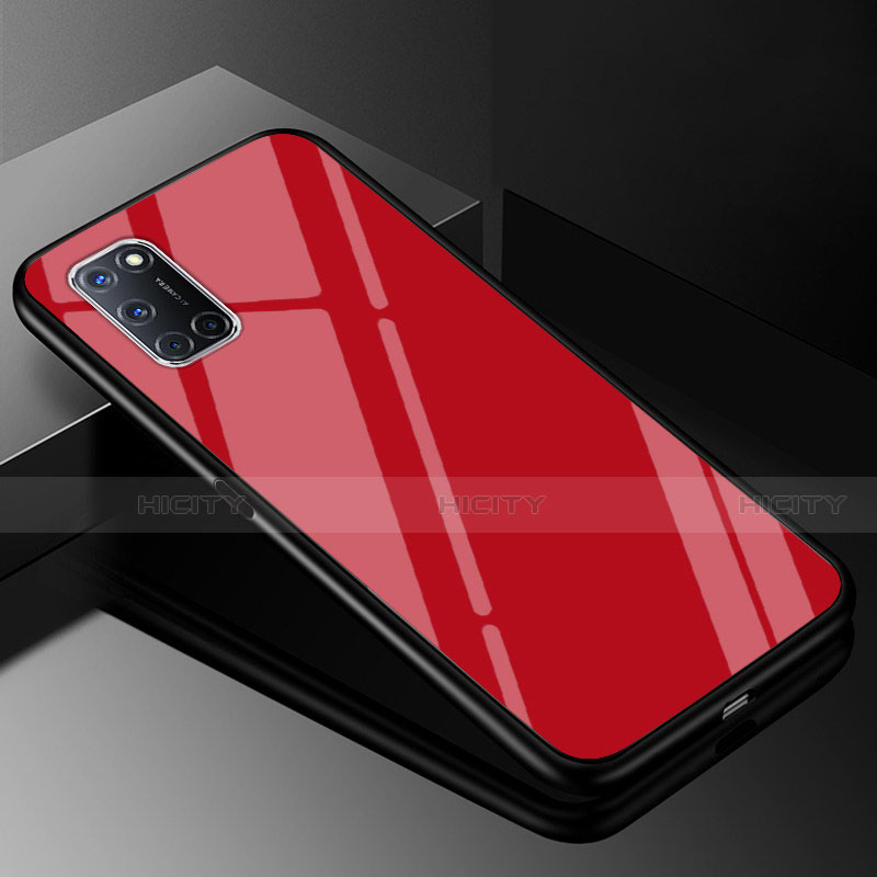 Custodia Silicone Specchio Laterale Sfumato Arcobaleno Cover per Oppo A52 Rosso