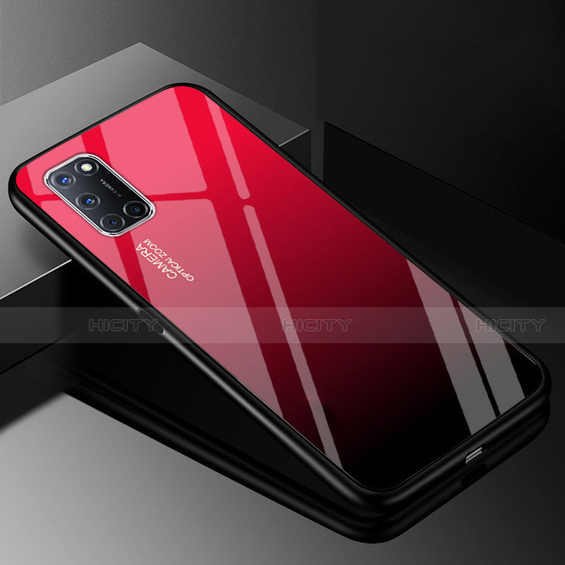 Custodia Silicone Specchio Laterale Sfumato Arcobaleno Cover per Oppo A52 Rosso e Nero