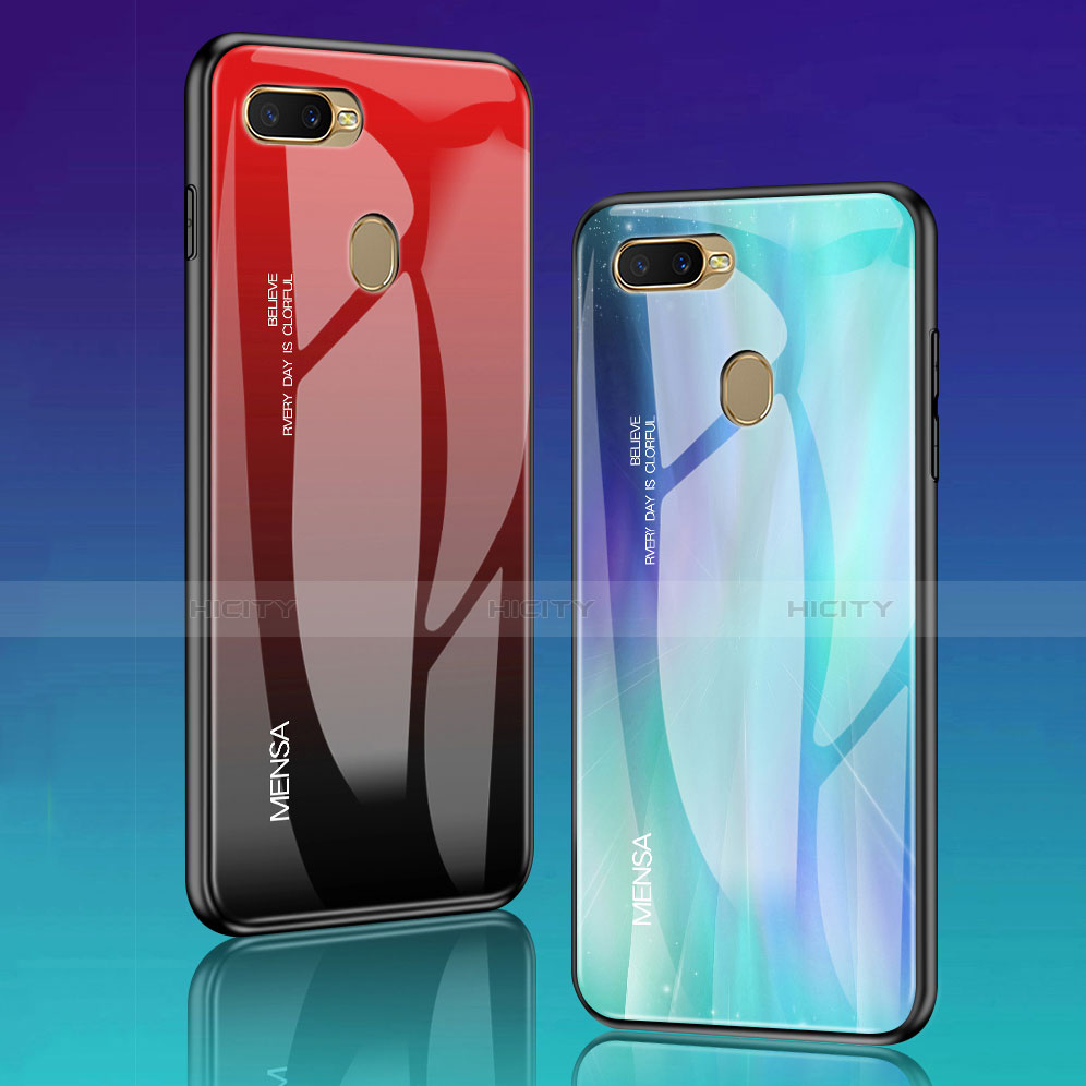 Custodia Silicone Specchio Laterale Sfumato Arcobaleno Cover per Oppo A7