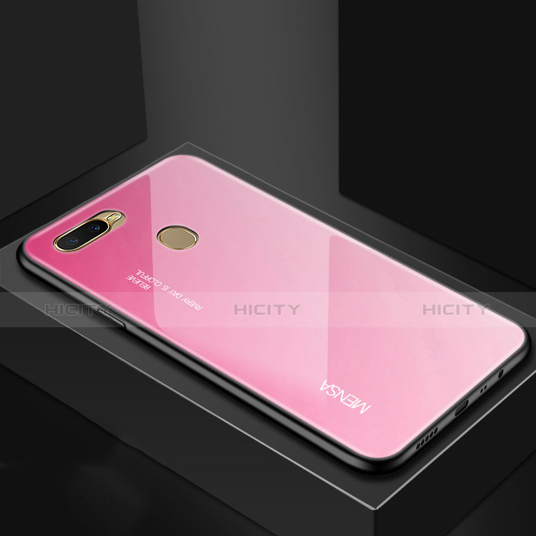 Custodia Silicone Specchio Laterale Sfumato Arcobaleno Cover per Oppo A7 Oro Rosa