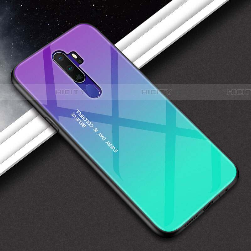 Custodia Silicone Specchio Laterale Sfumato Arcobaleno Cover per Oppo A9 (2020)