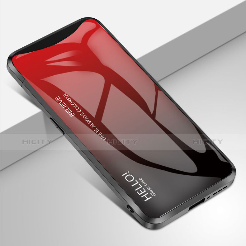 Custodia Silicone Specchio Laterale Sfumato Arcobaleno Cover per Oppo Find X Rosso