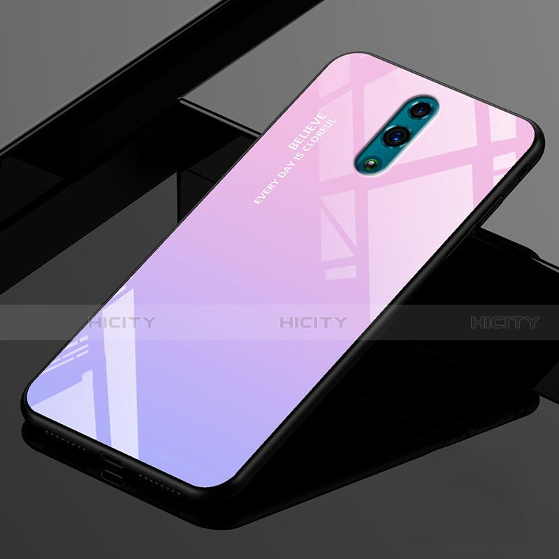 Custodia Silicone Specchio Laterale Sfumato Arcobaleno Cover per Oppo K3 Rosa