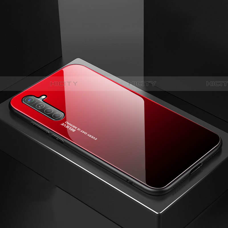 Custodia Silicone Specchio Laterale Sfumato Arcobaleno Cover per Oppo K5 Rosso