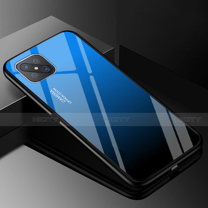 Custodia Silicone Specchio Laterale Sfumato Arcobaleno Cover per Oppo Reno4 Z 5G Blu