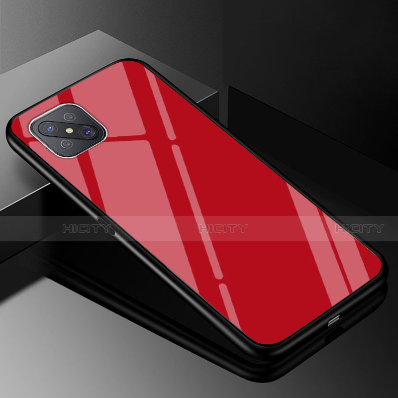 Custodia Silicone Specchio Laterale Sfumato Arcobaleno Cover per Oppo Reno4 Z 5G Rosso