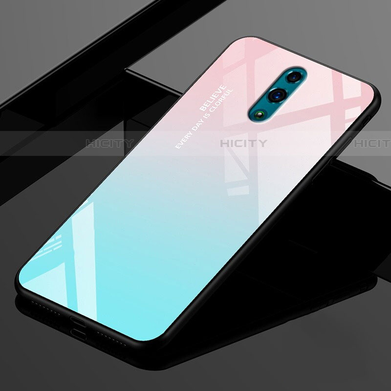 Custodia Silicone Specchio Laterale Sfumato Arcobaleno Cover per Realme X Ciano