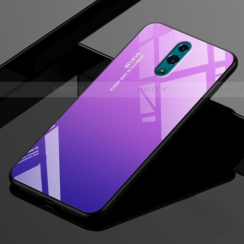 Custodia Silicone Specchio Laterale Sfumato Arcobaleno Cover per Realme X Viola