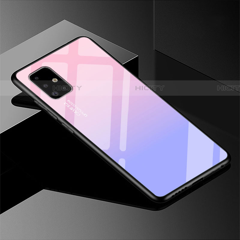 Custodia Silicone Specchio Laterale Sfumato Arcobaleno Cover per Samsung Galaxy A51 5G Rosa