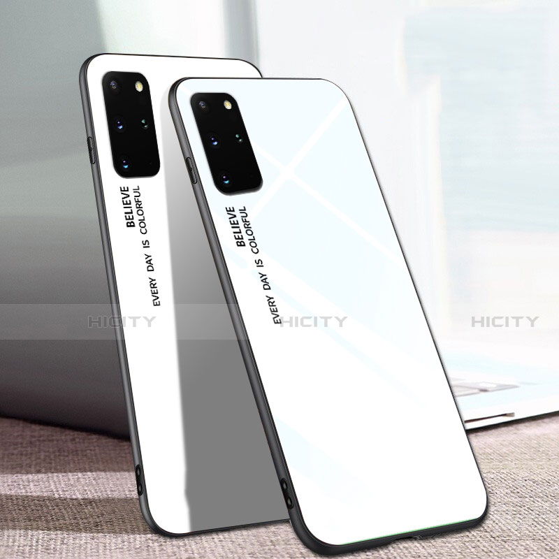 Custodia Silicone Specchio Laterale Sfumato Arcobaleno Cover per Samsung Galaxy S20 Plus Bianco