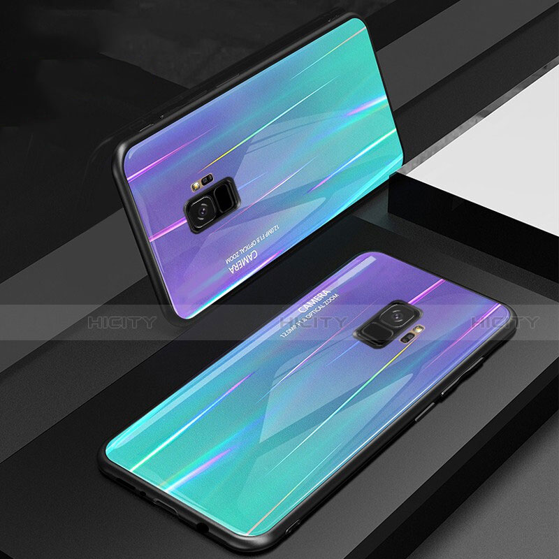 Custodia Silicone Specchio Laterale Sfumato Arcobaleno Cover per Samsung Galaxy S9