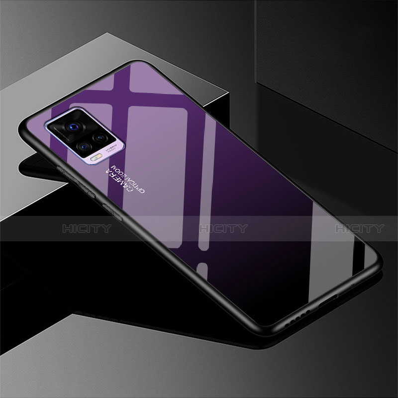 Custodia Silicone Specchio Laterale Sfumato Arcobaleno Cover per Vivo V20 Pro 5G Viola