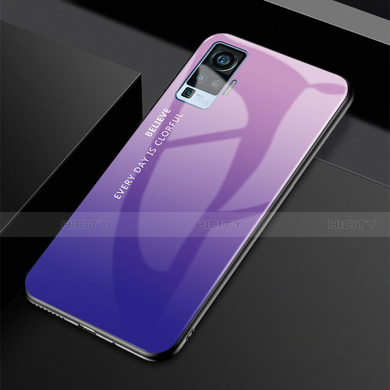 Custodia Silicone Specchio Laterale Sfumato Arcobaleno Cover per Vivo X50 Pro 5G Viola