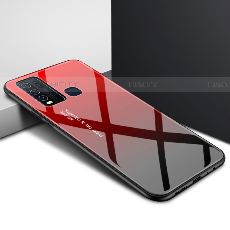 Custodia Silicone Specchio Laterale Sfumato Arcobaleno Cover per Vivo Y50 Rosso