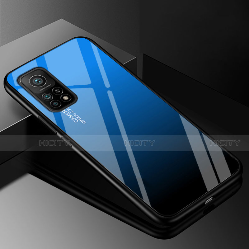 Custodia Silicone Specchio Laterale Sfumato Arcobaleno Cover per Xiaomi Mi 10T 5G Blu
