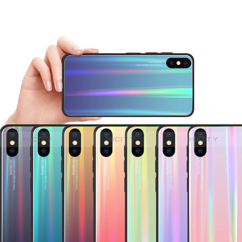 Custodia Silicone Specchio Laterale Sfumato Arcobaleno Cover per Xiaomi Mi 8 Explorer