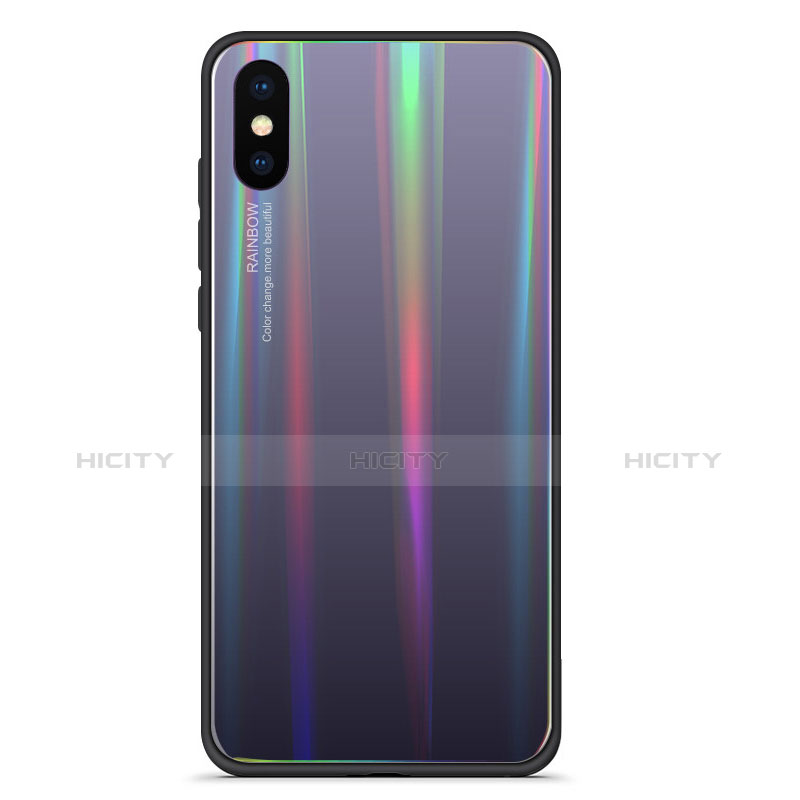 Custodia Silicone Specchio Laterale Sfumato Arcobaleno Cover per Xiaomi Mi 8 Explorer Grigio