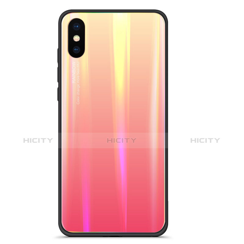 Custodia Silicone Specchio Laterale Sfumato Arcobaleno Cover per Xiaomi Mi 8 Pro Global Version Rosso