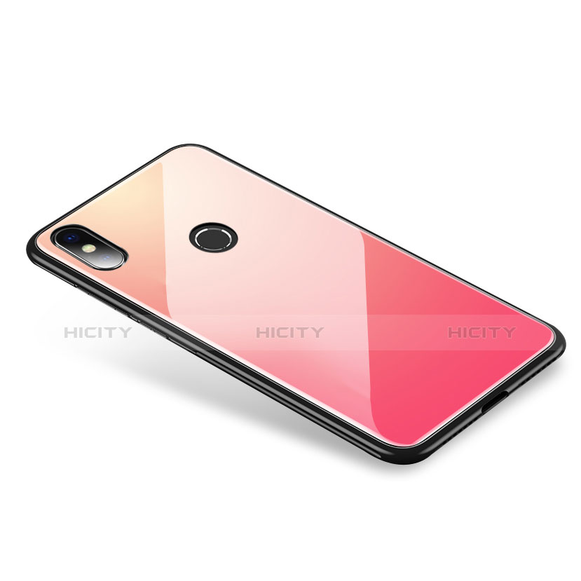 Custodia Silicone Specchio Laterale Sfumato Arcobaleno Cover per Xiaomi Mi 8 Rosa Caldo