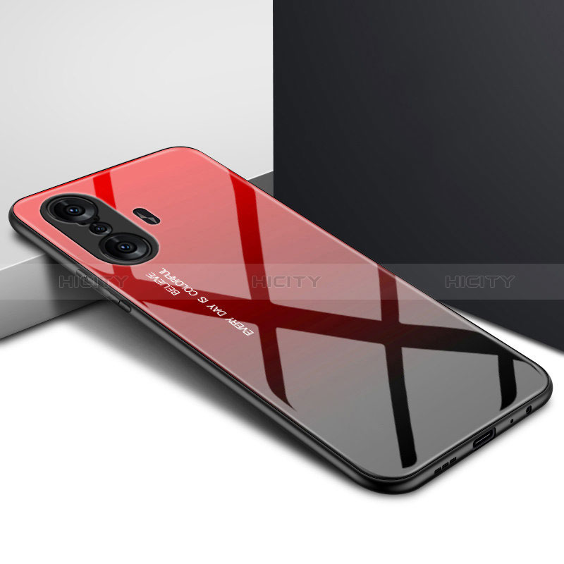 Custodia Silicone Specchio Laterale Sfumato Arcobaleno Cover per Xiaomi Poco F3 GT 5G Rosso