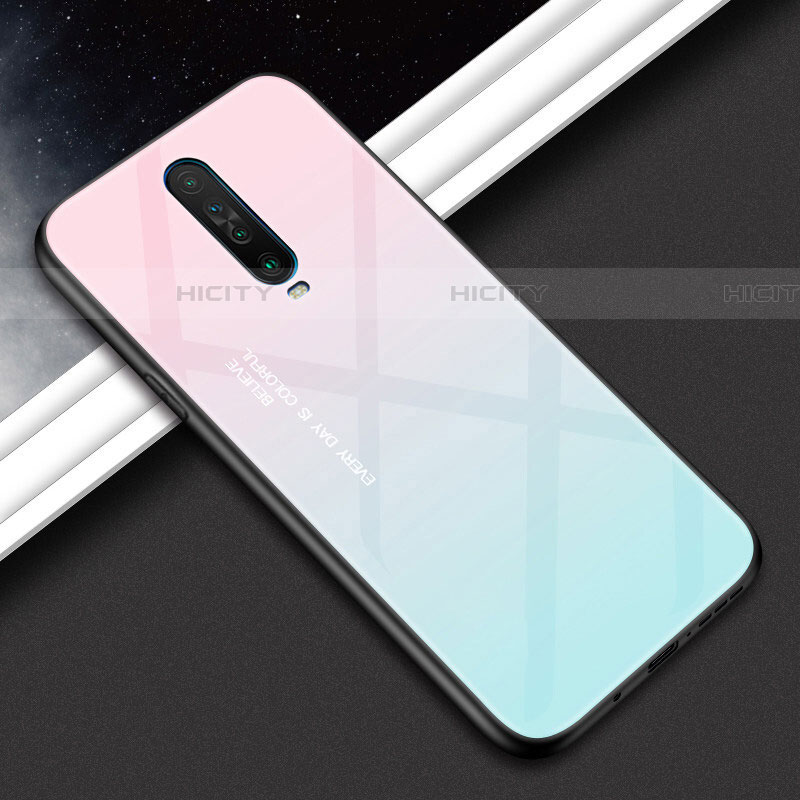 Custodia Silicone Specchio Laterale Sfumato Arcobaleno Cover per Xiaomi Poco X2 Rosa