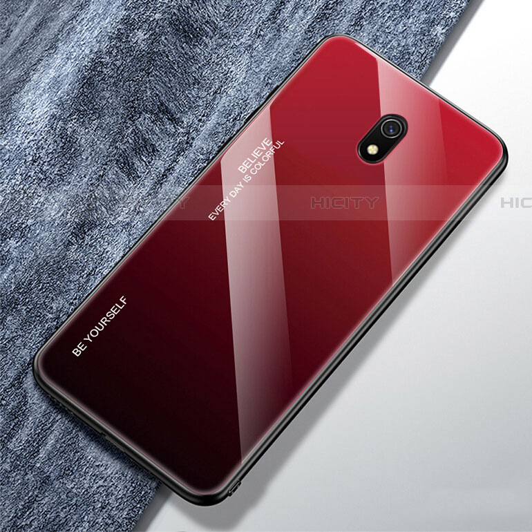 Custodia Silicone Specchio Laterale Sfumato Arcobaleno Cover per Xiaomi Redmi 8A Rosso