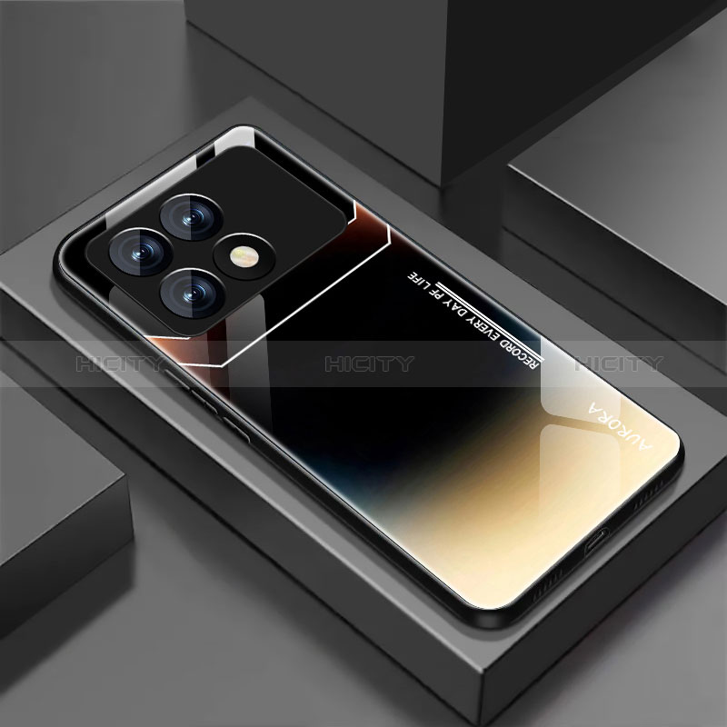 Custodia Silicone Specchio Laterale Sfumato Arcobaleno Cover per Xiaomi Redmi K70 5G Oro e Nero