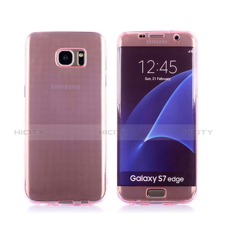 Custodia Silicone Trasparente A Flip Morbida Cover per Samsung Galaxy S7 Edge G935F Rosa