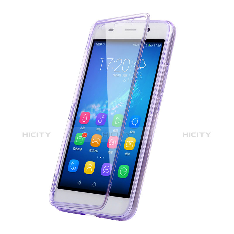 Custodia Silicone Trasparente A Flip Morbida per Huawei Honor 4A Viola