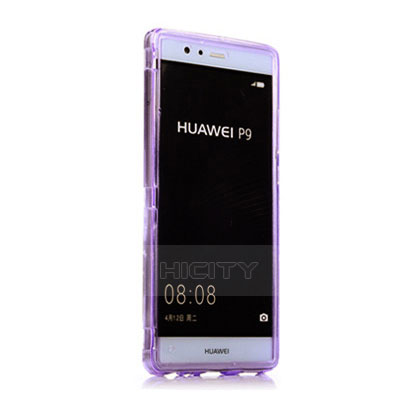 Custodia Silicone Trasparente A Flip Morbida per Huawei P9 Viola