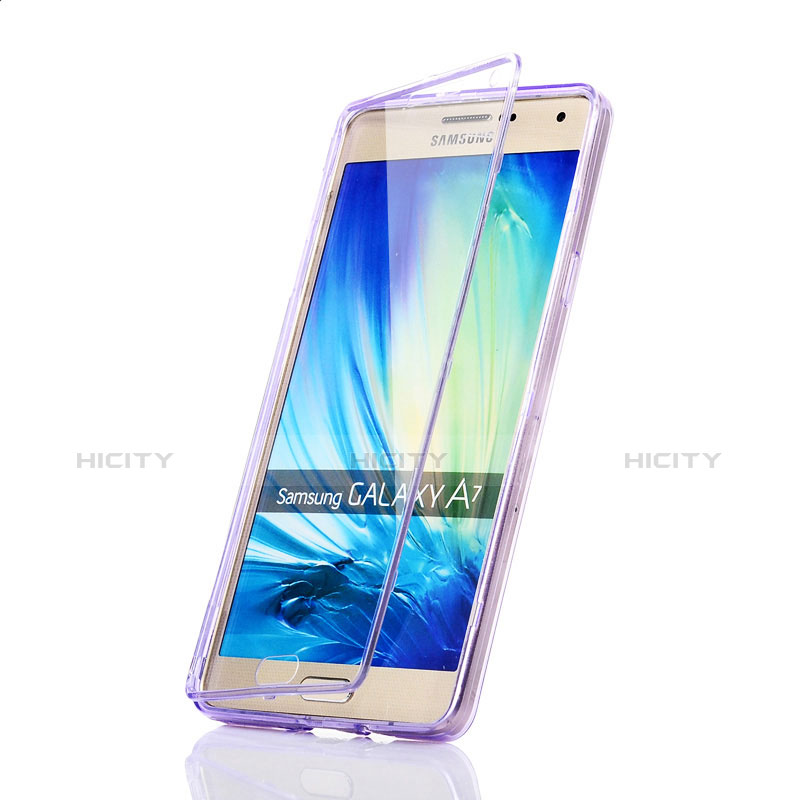 Custodia Silicone Trasparente A Flip Morbida per Samsung Galaxy A7 SM-A700 Viola