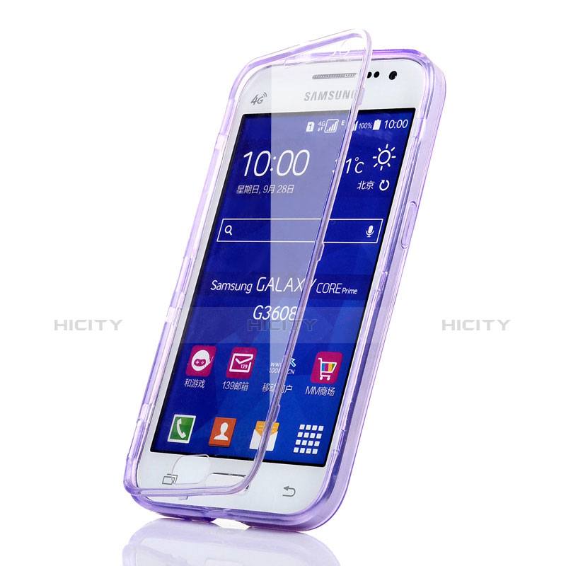 Custodia Silicone Trasparente A Flip Morbida per Samsung Galaxy Core Prime G360F G360GY Viola