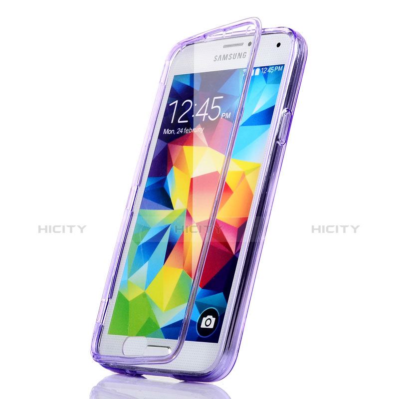 Custodia Silicone Trasparente A Flip Morbida per Samsung Galaxy S5 G900F G903F Viola