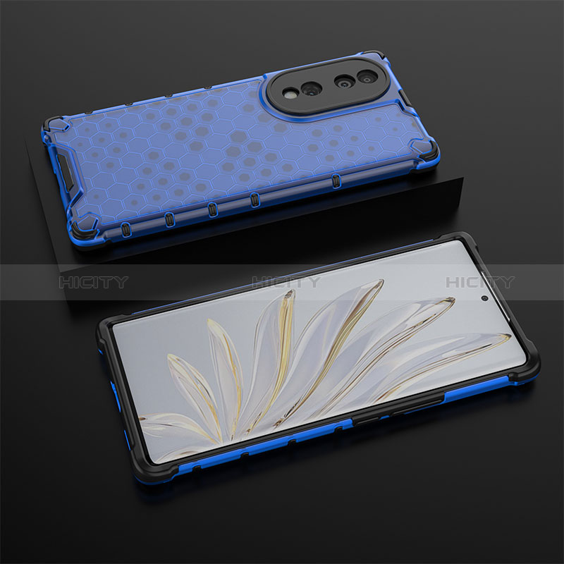 Custodia Silicone Trasparente Laterale 360 Gradi Cover AM2 per Huawei Honor 70 5G Blu