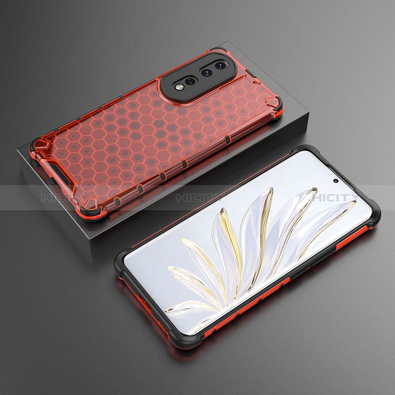 Custodia Silicone Trasparente Laterale 360 Gradi Cover AM2 per Huawei Honor 80 Pro 5G Rosso