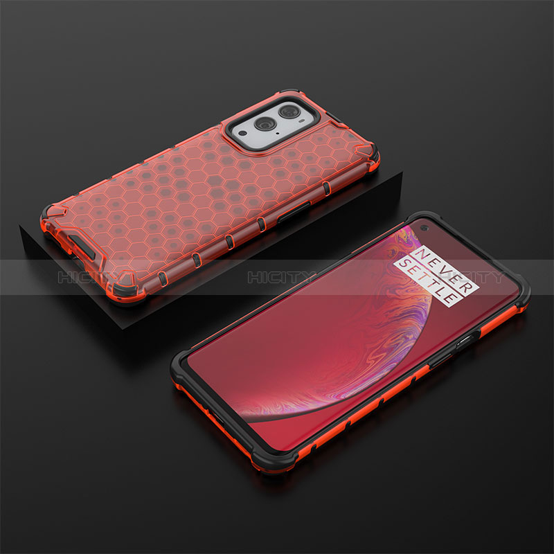 Custodia Silicone Trasparente Laterale 360 Gradi Cover AM2 per OnePlus 9 Pro 5G Rosso