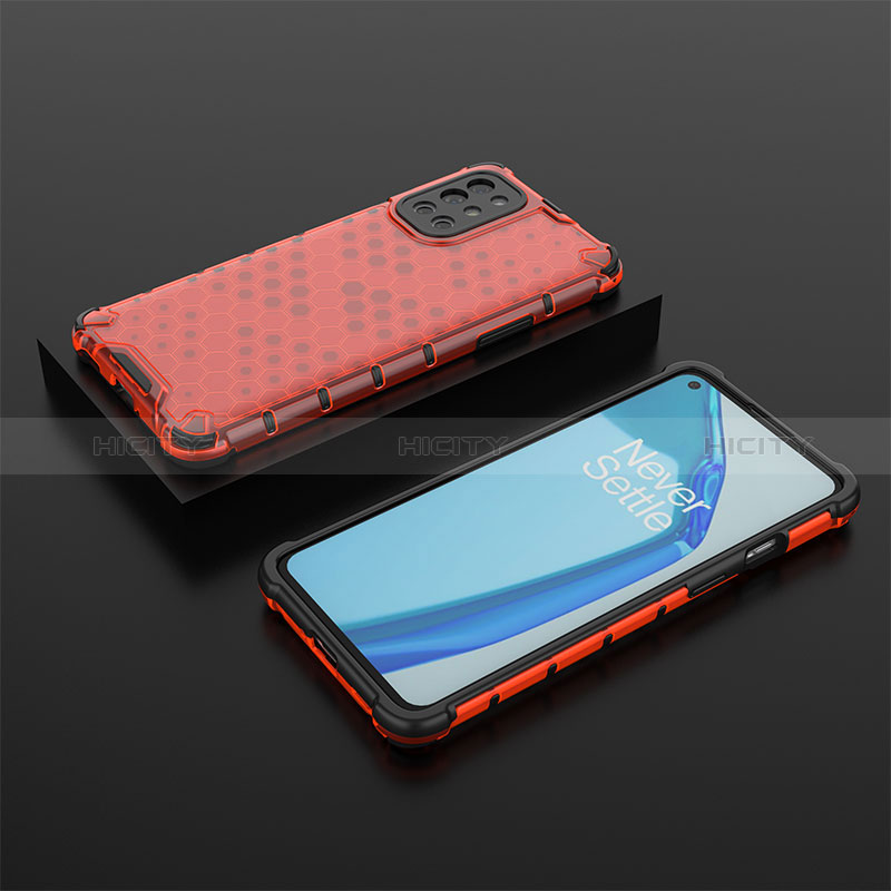 Custodia Silicone Trasparente Laterale 360 Gradi Cover AM2 per OnePlus 9R 5G Rosso