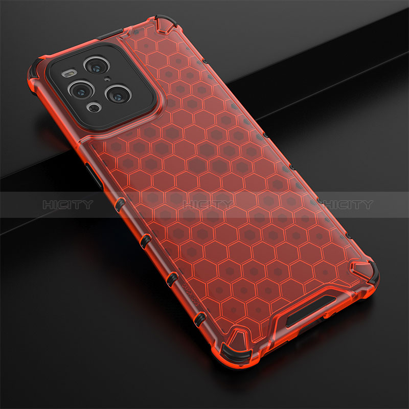 Custodia Silicone Trasparente Laterale 360 Gradi Cover AM2 per Oppo Find X3 5G Rosso