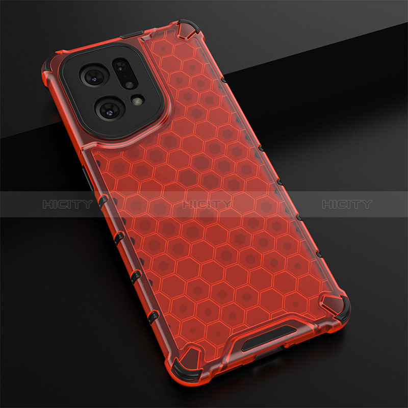 Custodia Silicone Trasparente Laterale 360 Gradi Cover AM2 per Oppo Find X5 5G Rosso