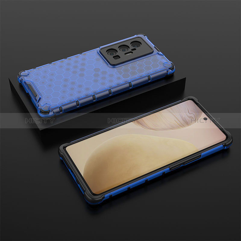 Custodia Silicone Trasparente Laterale 360 Gradi Cover AM2 per Vivo X70 Pro+ Plus 5G Blu