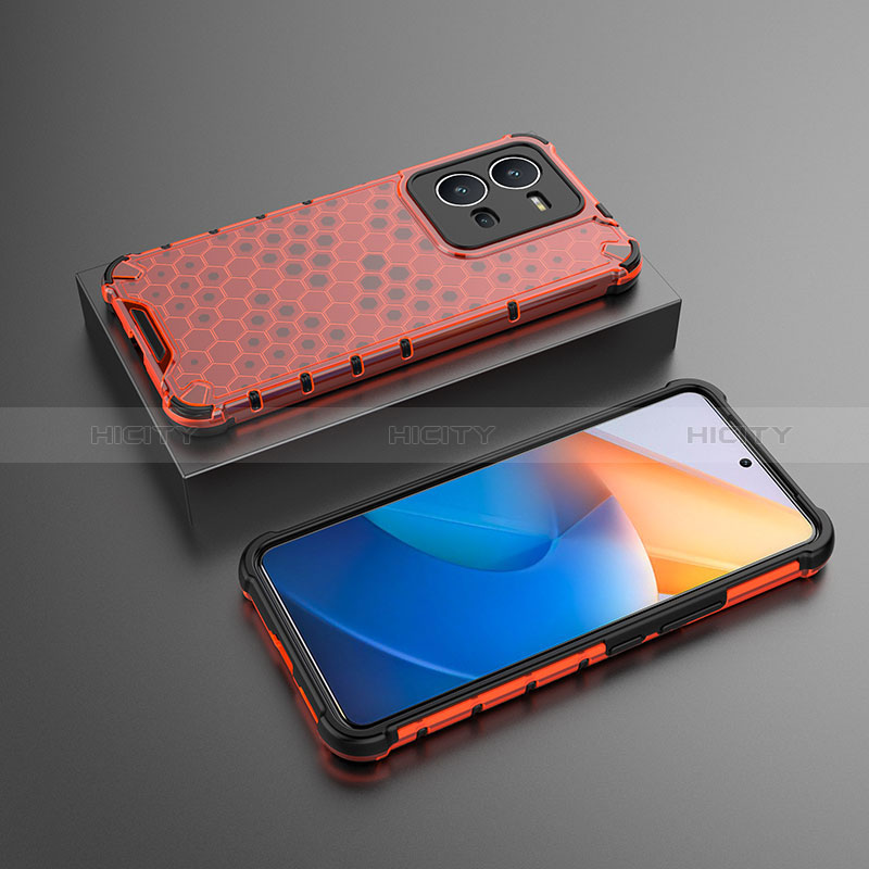 Custodia Silicone Trasparente Laterale 360 Gradi Cover AM2 per Vivo X80 Lite 5G Rosso