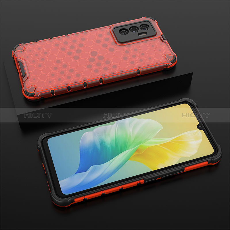 Custodia Silicone Trasparente Laterale 360 Gradi Cover AM2 per Vivo Y75 4G Rosso