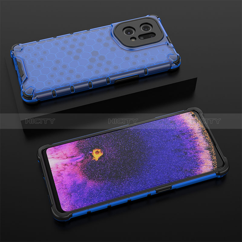 Custodia Silicone Trasparente Laterale 360 Gradi Cover AM3 per Oppo Find X5 5G Blu