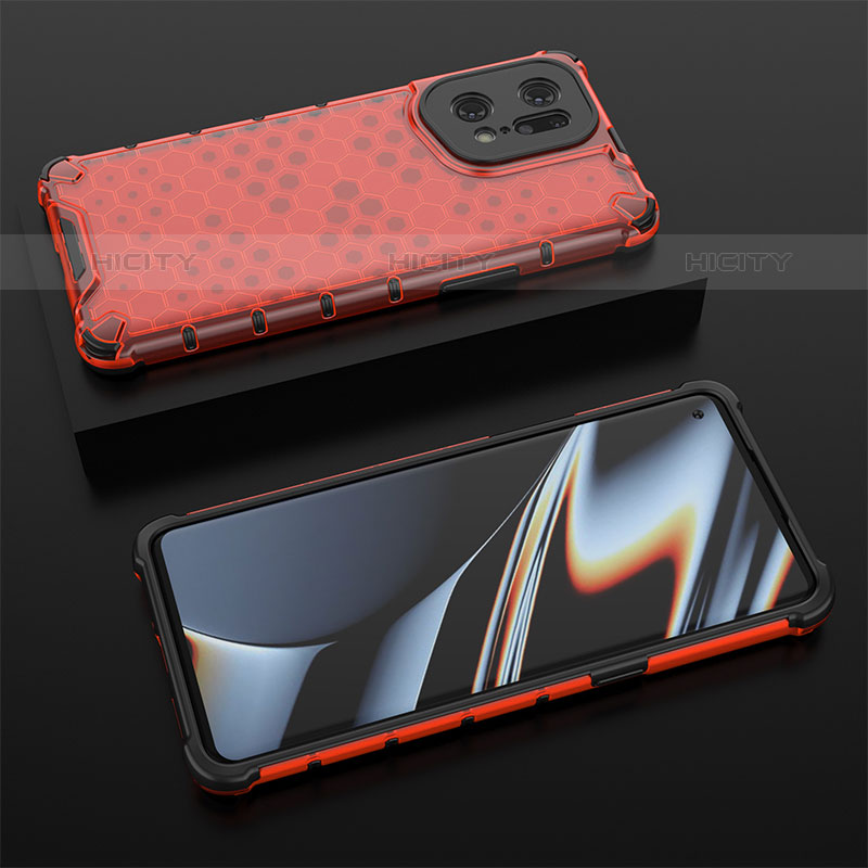 Custodia Silicone Trasparente Laterale 360 Gradi Cover AM3 per Oppo Find X5 Pro 5G Rosso