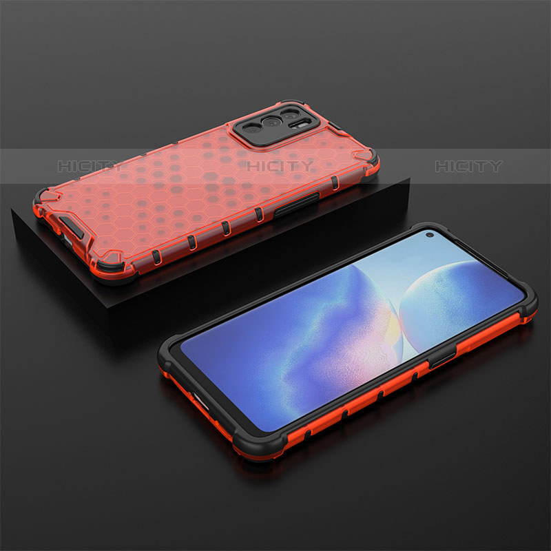 Custodia Silicone Trasparente Laterale 360 Gradi Cover AM3 per Oppo Reno6 5G Rosso