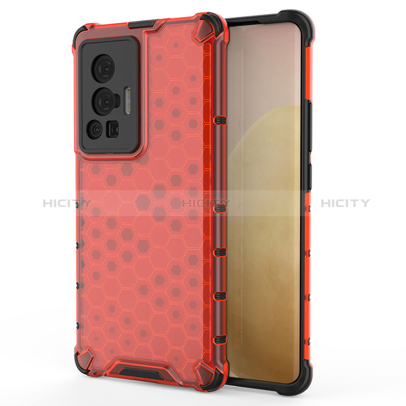 Custodia Silicone Trasparente Laterale 360 Gradi Cover AM3 per Vivo X70 Pro 5G Rosso