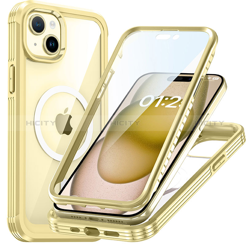 Custodia Silicone Trasparente Laterale 360 Gradi Cover con Mag-Safe Magnetic T01 per Apple iPhone 14 Plus Oro