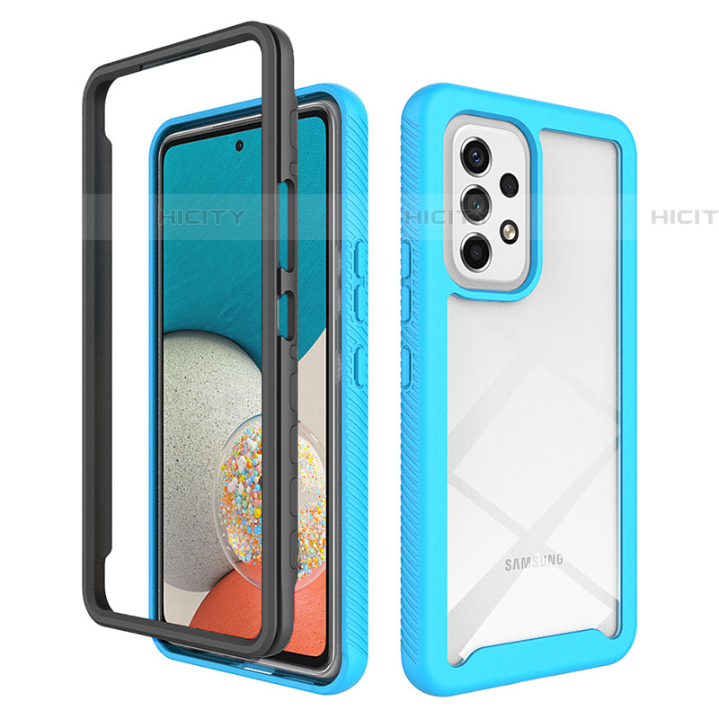 Custodia Silicone Trasparente Laterale 360 Gradi Cover JX2 per Samsung Galaxy A53 5G Cielo Blu