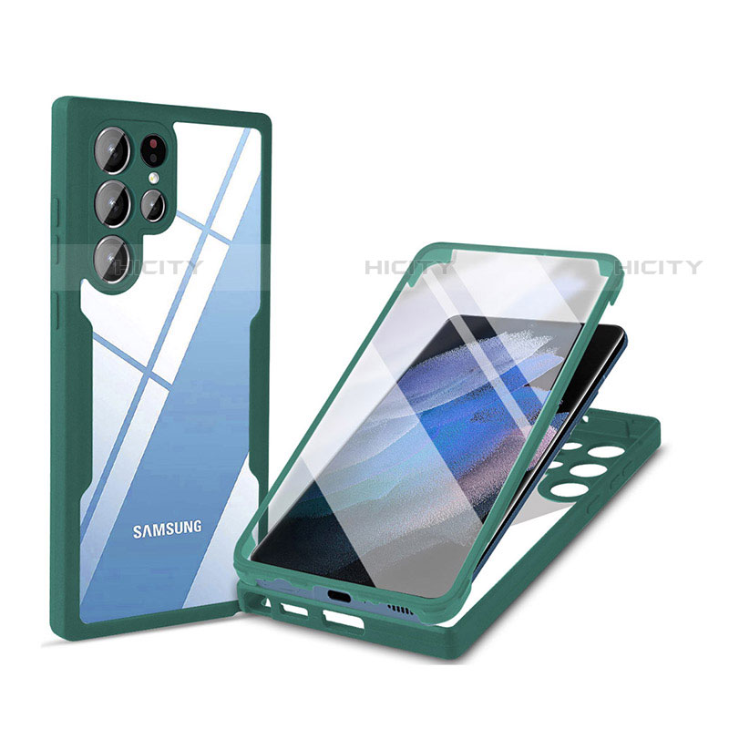 Custodia Silicone Trasparente Laterale 360 Gradi Cover M01 per Samsung Galaxy S22 Ultra 5G Verde